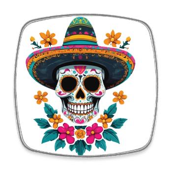 Ikonischer Zuckerschädel Mexiko Dia De Muertos - Viereckiger Kühlschrankmagnet - Weiß - Vorne