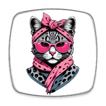Cute Cat Mom Cat Lover Mom Style - Square fridge magnet - white - Front