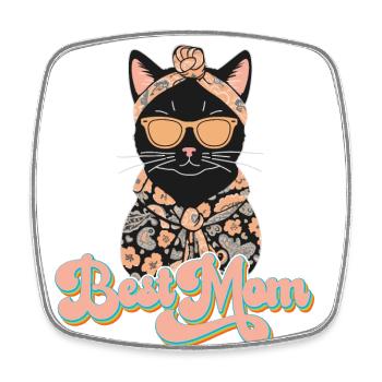 Beste Mom Niedliche Katzenmama Stilvoll - Viereckiger Kühlschrankmagnet - Weiß - Vorne