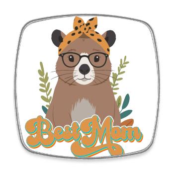 Drôle Capymama Capybara Mère Design - Magnet carré - blanc - Devant