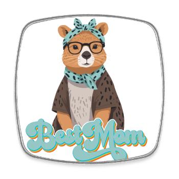 Drôle Capymama Capybara Mère Design - Magnet carré - blanc - Devant