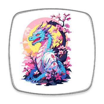 Vintage Vaporwave Stil Japanischer Drache Design - Viereckiger Kühlschrankmagnet - Weiß - Vorne