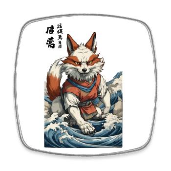Ukiyo-E Art Style Japanese Kitsune Mask - Square fridge magnet - white - Front