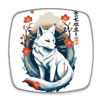 Ukiyo-E Art Style Japanese Kitsune Fox - Square fridge magnet - white - Front