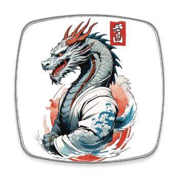 Japanischer Drache Vintage Style mit Kanji Zeichen - Viereckiger Kühlschrankmagnet - Weiß - Vorne