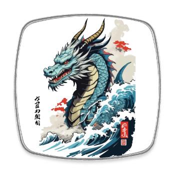 Vintage Ukiyo-E Art Japanese Dragon with Kanji - Square fridge magnet - white - Front