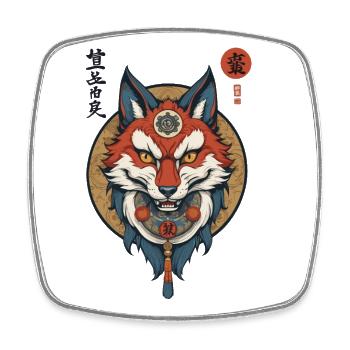 Japanese Kitsune Mask Anime Kawaii Fox Ghost - Square fridge magnet - white - Front