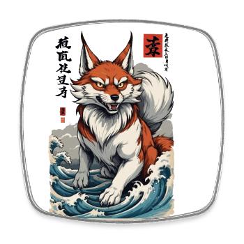 Renard Kitsune japonais de style Ukiyo-E vintage - Magnet carré - blanc - Devant