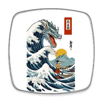 Ukiyo-E Japan Welle Vintage Japanische Drachen - Viereckiger Kühlschrankmagnet - Weiß - Vorne