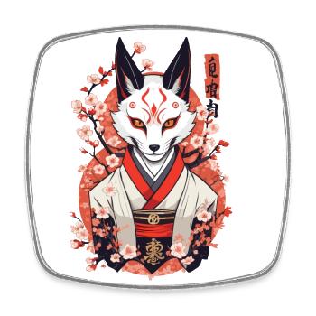 Japanese Kitsune Mask Anime Kawaii Fox Ghost - Square fridge magnet - white - Front