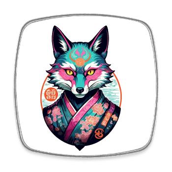 Japanese Kitsune Mask Anime Kawaii Fox Ghost - Square fridge magnet - white - Front