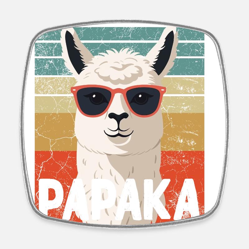 Papaka Lustiger Alpaka Papa Perfekter Style - Viereckiger Kühlschrankmagnet - Weiß