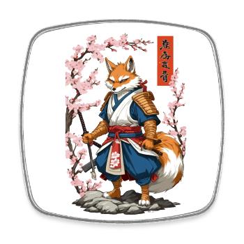 Kitsune Samurai Fuchs Vintage Ukiyo-e Stil - Viereckiger Kühlschrankmagnet - Weiß - Vorne