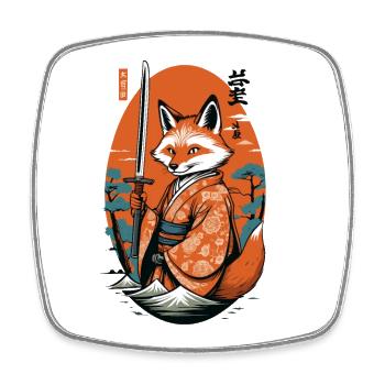 Kitsune Samurai Fox Vintage Ukiyo-e Style - Square fridge magnet - white - Front