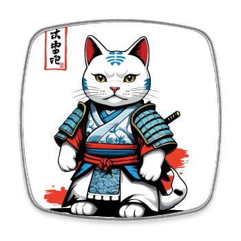 Chat samouraï dans l’œuvre d’art des samouraïs japonais - Magnet carré - blanc - Devant
