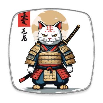 Samurai Katze Asiatischer Ukiyo-E Stil Aesthetic - Viereckiger Kühlschrankmagnet - Weiß - Vorne
