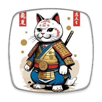 Chat samouraï dans le style esthétique japonais - Magnet carré - blanc - Devant