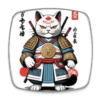 Samurai cat in anime streetwear look - Square fridge magnet - white - Front