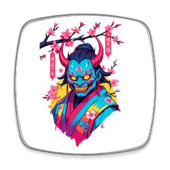 Oni Samouraï Vaporwave Esthétique Japon Culture - Magnet carré - blanc - Devant