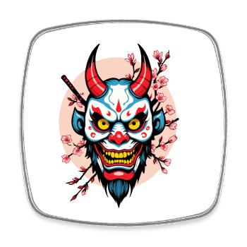 Oni Masque Démon Japonais Samouraï - Magnet carré - blanc - Devant