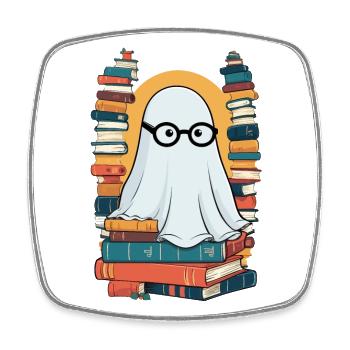 Lesendes Halloween Gespenst Buchliebhaber Stil - Viereckiger Kühlschrankmagnet - Weiß - Vorne