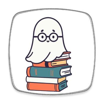 Lesendes Halloween Gespenst Kleiner Bücher Geist - Viereckiger Kühlschrankmagnet - Weiß - Vorne