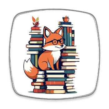 Niedlicher Buch Liebhaber Fuchs Mit Brille - Viereckiger Kühlschrankmagnet - Weiß - Vorne