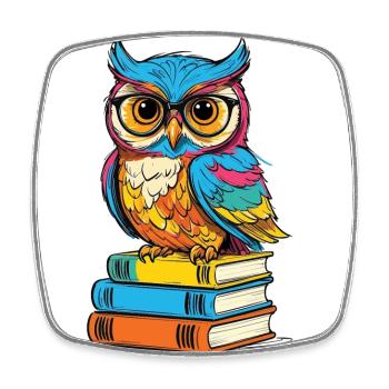 Books Owl Owls Lover Cute Book Illustration - Square fridge magnet - white - Front