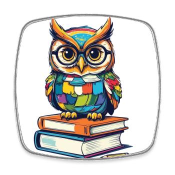 Books Owl Owls Lover Cute Book Illustration - Square fridge magnet - white - Front