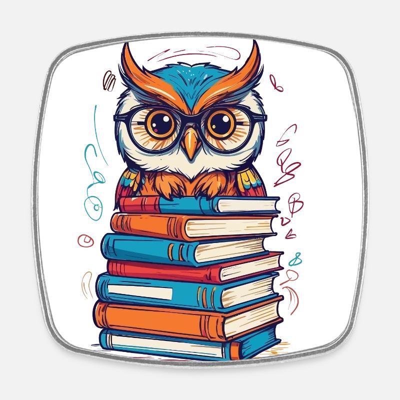 Books Owl Cute Book Illustration Bookworm - Square fridge magnet - white