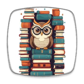 Books Owl Cute Book Illustration Reading Owl - Square fridge magnet - white - Front