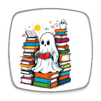 Reading Halloween Ghost Book Lover Style - Square fridge magnet - white - Front