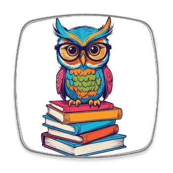 Livres Hibou Lecture Hibou Littérature Livre Amour - Magnet carré - blanc - Devant