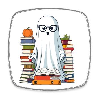 Buchliebhaber Stil Lesendes Halloween Gespenst - Viereckiger Kühlschrankmagnet - Weiß - Vorne