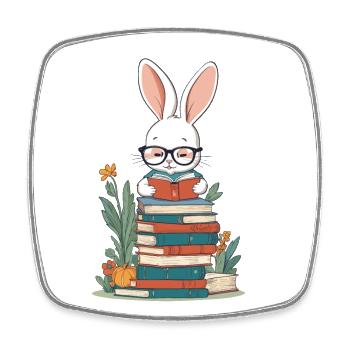 Lesender Hase Begeisterter Buchliebhaber Stil - Viereckiger Kühlschrankmagnet - Weiß - Vorne