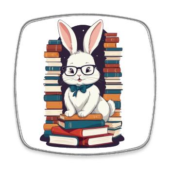 Lesender Hase Begeisterter Buchliebhaber - Viereckiger Kühlschrankmagnet - Weiß - Vorne