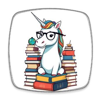 Einhorn Fantasie Geschichten Süßer Bücherwurm - Viereckiger Kühlschrankmagnet - Weiß - Vorne