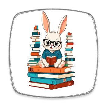 Reading bunny Enthusiastic book lover - Square fridge magnet - white - Front