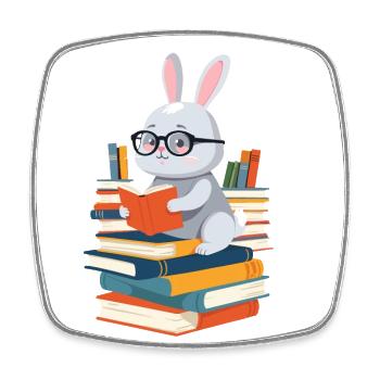 Reading bunny Enthusiastic book lover - Square fridge magnet - white - Front