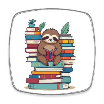 Cute Bookworm Funny Book Lover Sloth - Square fridge magnet - white - Front