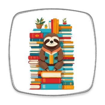 Funny Book Lover Sloth Illustration - Square fridge magnet - white - Front