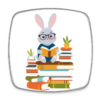 Lapin de lecture Passionné de livres - Magnet carré - blanc - Devant