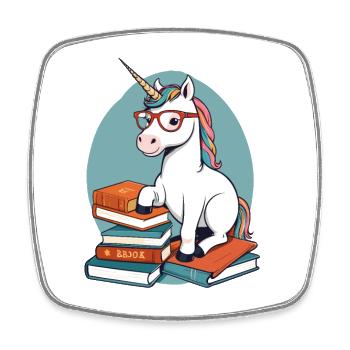 Unicorn Fantasy Stories Cute Bookworm - Square fridge magnet - white - Front