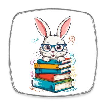Reading Bunny Funny Books Reading Design - Square fridge magnet - white - Front