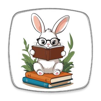 Lesender Hase Begeisterter Bücherwurm Stil Bunny - Viereckiger Kühlschrankmagnet - Weiß - Vorne