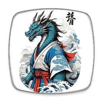 Dragon Samurai Vintage Ukiyo-e Style - Square fridge magnet - white - Front