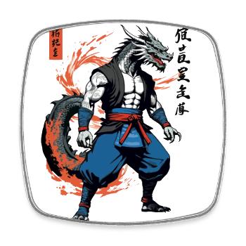 Dragon Samurai Vintage Ukiyo-e Style Artwork - Square fridge magnet - white - Front