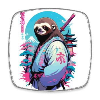Samurai Sloth Aesthetic Vaporwave Style - Square fridge magnet - white - Front