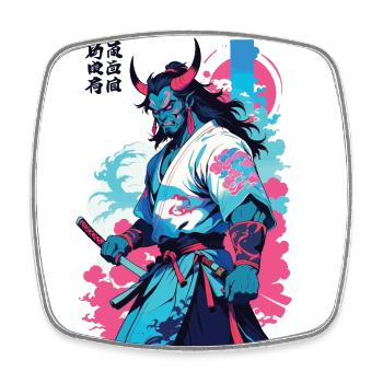 Samouraï Oni Yokai Esthétique Style Vaporwave - Magnet carré - blanc - Devant