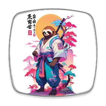 Samurai Sloth Aesthetic Vaporwave Style - Square fridge magnet - white - Front
